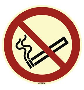 Langnachleuchtendes 'Rauchen verboten'-Symbolschild aus Aluminium, Kunststoff, Folie